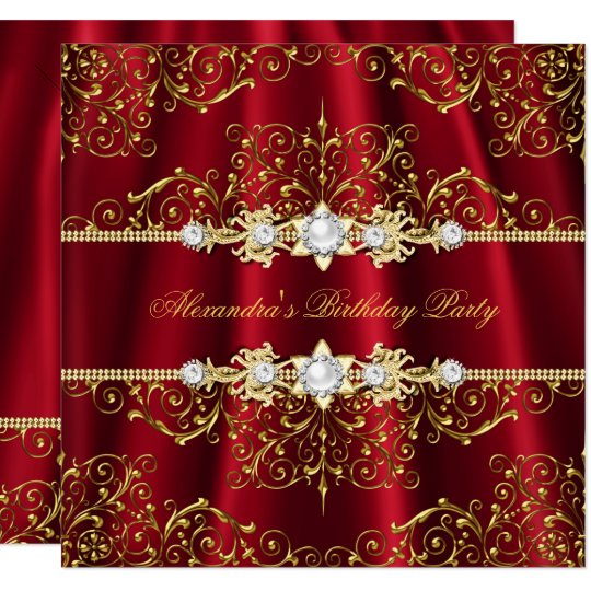 Elegant Royal Red Gold Damask Birthday Party Invitation Zazzle Com