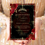 Elegant Royal Red Gold Rose Quinceanera Foil Invitation at Zazzle