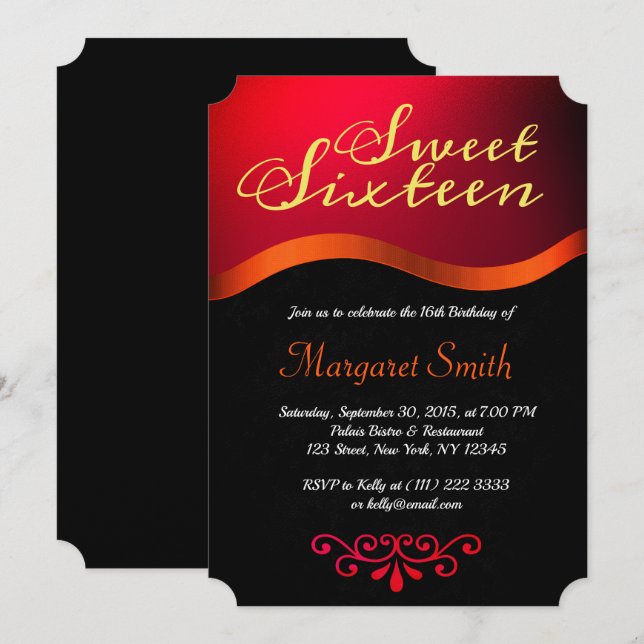 Elegant Royal Red Sweet 16 Party Invite (Front/Back)