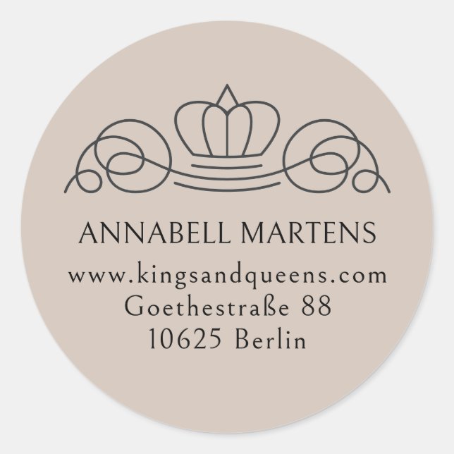 Elegant, royal, salon, light-brown + black classic round sticker (Front)