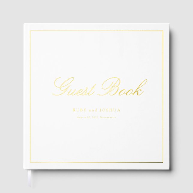 Elegant Royal Scripted Font Wedding Foil Guest Book (Front)
