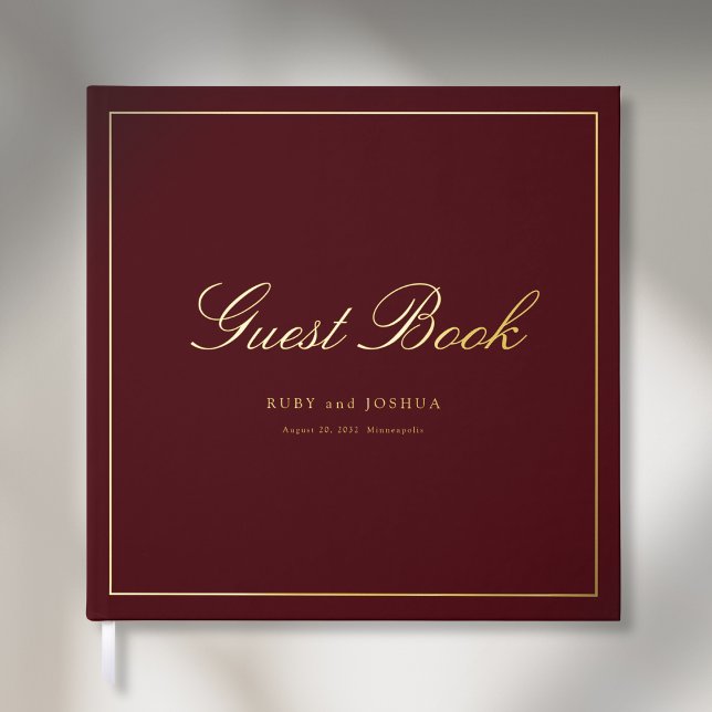 Elegant Royal Scripted Font Wedding Foil Guest Book (Elegant Royal Burgundy Scripted Font Wedding Foil Guest Book)