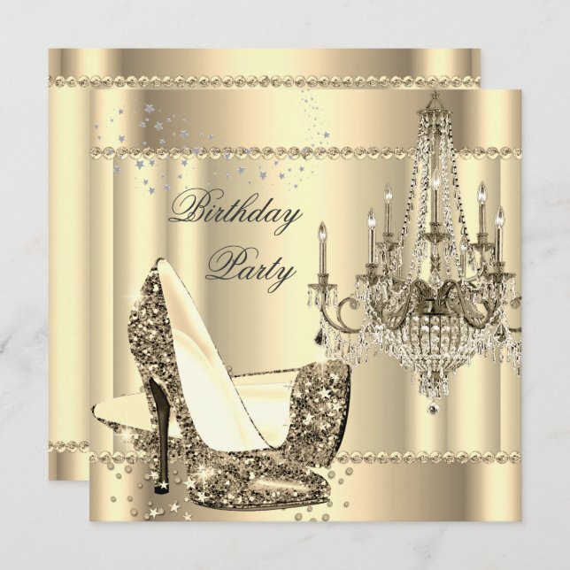 Elegant Royal Sepia Gold Cream Chandelier Party Invitation (Front/Back)