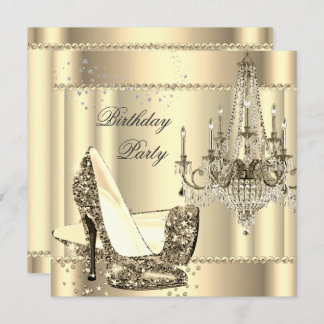 Elegant Royal Sepia Gold Cream Chandelier Party Invitation