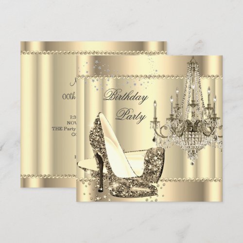 Elegant Royal Sepia Gold Cream Chandelier Party 5.25x5.25 Square Paper Invitation Car...