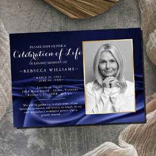 Elegant Royal Silk Navy Photo Celebration of life Invitation