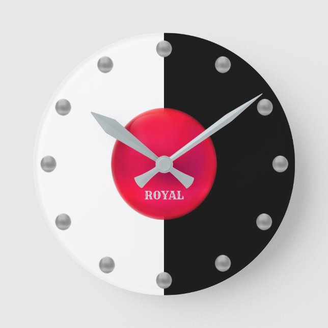 Elegant Royal Silver Dots Round Clock (Front)