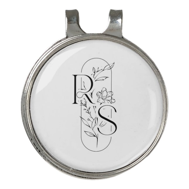 Elegant RS Floral Monogram with Freesia Golf Hat Clip (Front)