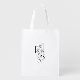 Elegant RS Floral Monogram with Freesia Grocery Bag