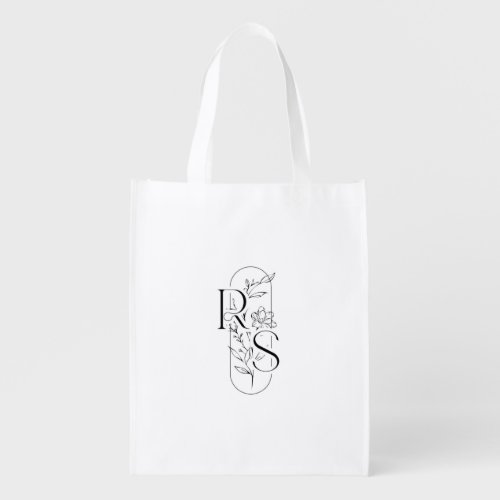Elegant RS Floral Monogram with Freesia Grocery Bag
