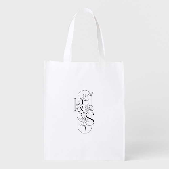 Elegant RS Floral Monogram with Freesia Grocery Bag (Front)