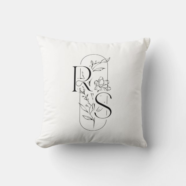 Elegant RS Floral Monogram with Freesia Throw Pillow (Front)
