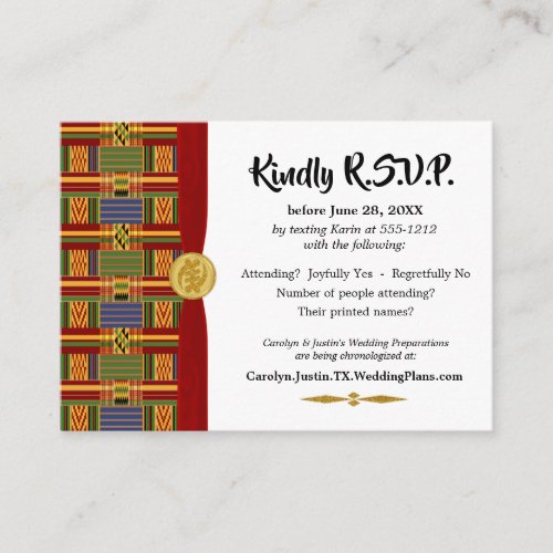 Elegant RSVP African Plaid Kente K84 Style 2 Enclosure Card