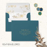 Elegant RSVP Blue with Gilded Floral Envelope<br><div class="desc">Elegant blue RSVP envelope with delicate faux gilded floral botanical pattern inside! Design coordinating our "Enchanting Celestial Starry Night" collection invites. Envelope are sold in bulk, with the same printed identical couples names and address in all of them. NOTES: 1) the default "A2" envelope size selected fits our coordinating 3.5"...</div>