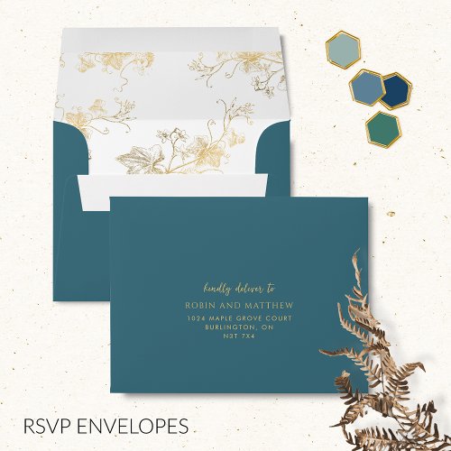 Elegant RSVP Blue with Gilded Floral Envelope