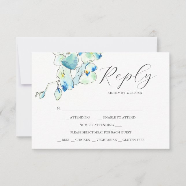 Elegant RSVP Cards Blue Watercolor Flowers (Front)