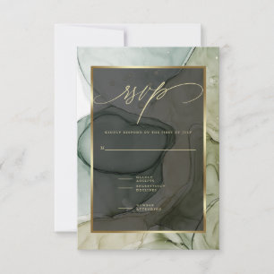 Elegant RSVP Deep Forest Drab Green Marbled Ink  Card