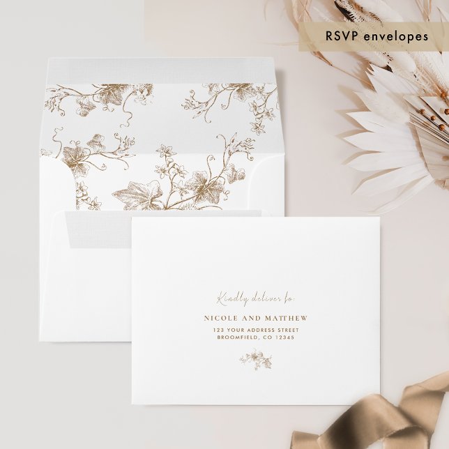 Elegant RSVP Envelope Floral Beige Cream Wedding  (Creator Uploaded)