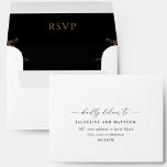 Elegant RSVP Envelope in White, Black and Gold<br><div class="desc">Elegant self- addressed RSVP envelope, white in the outside, and inside in black with delicate hand drawn foliage in faux gold foil. NOTE: inside and outside golden detail are not in real gold foil but rather prints in golden hues. Ability to add your name(s) and address or to erase from...</div>