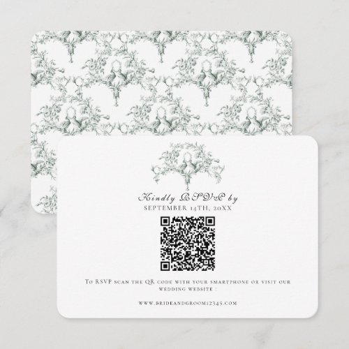 Elegant RSVP Forest Green French Toile Doves Art Card