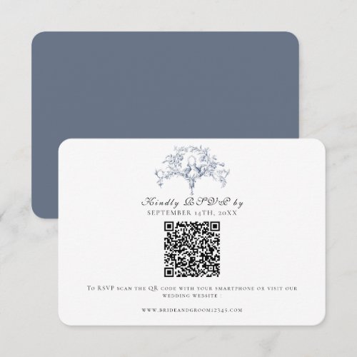 Elegant RSVP French Toile Navy Blue n White Doves Card