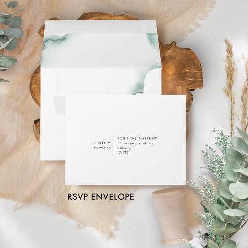 Elegant RSVP Green Sage Watercolor Wedding Envelope