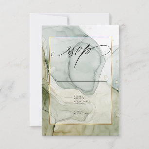 Elegant RSVP Marbled Vibrant Greens and Golds