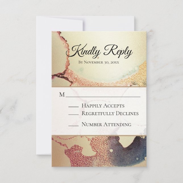 *~* Elegant RSVP Modern Abstract Gold Wedding RSVP (Front)
