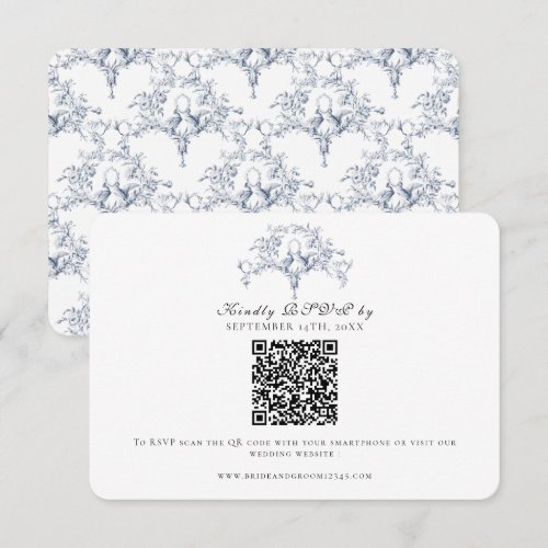 Elegant RSVP Navy Blue n White French Toile Doves Card