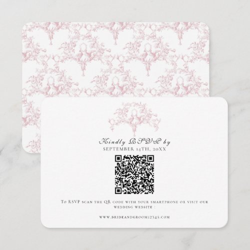 Elegant RSVP Pink n White French Toile Doves Art Card