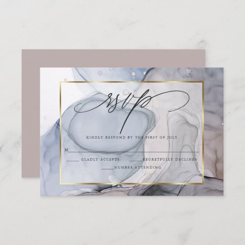 Elegant RSVP Plum Dusty Blue Marble Ink 