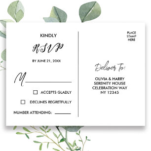 Elegant RSVP Postcard Black White