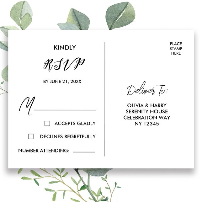 Elegant RSVP Postcard | Black White (Stylishly Personalize with Your Custom Date & Deliver To Address.)