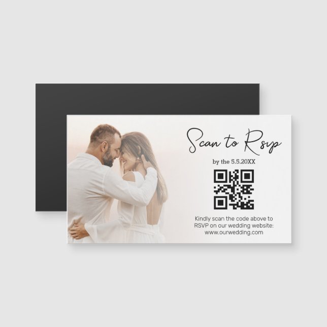 elegant rsvp qr code wedding photo magnet (Front/Back)