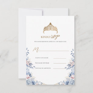 Elegant rsvp quinceañera Floral gold blue pink  Card