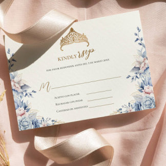 Elegant rsvp quinceañera Floral gold blue pink  Card