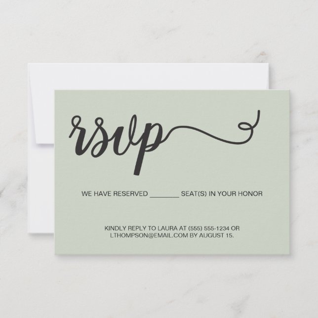 Elegant RSVP reserved seats Sage Green wedding (Front)