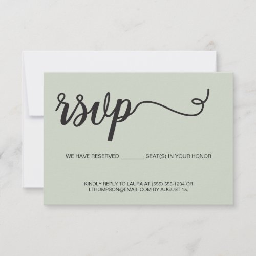 Elegant RSVP reserved seats Sage Green wedding