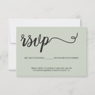 Elegant RSVP reserved seats Sage Green wedding Card