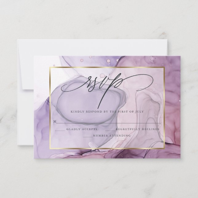Elegant RSVP Rose Amethyst  Marble Ink Card (Front)