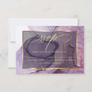 Elegant RSVP Rose Pink Plum Purple Marbled Ink
