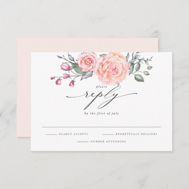 Elegant RSVP Rustic Blush Pink Roses (Front/Back)