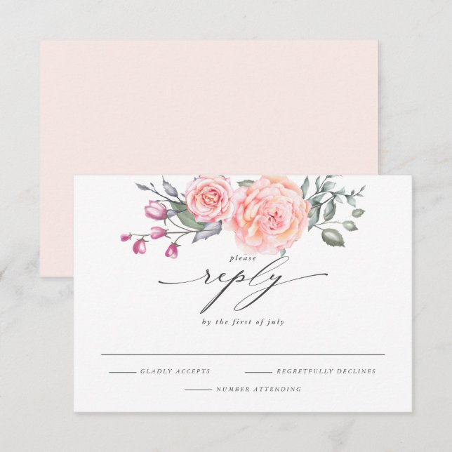 Elegant RSVP Rustic Blush Pink Roses Card (Front/Back)