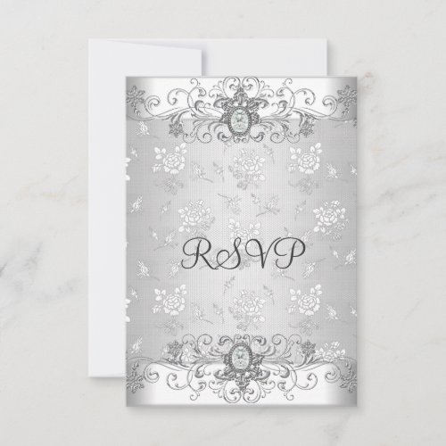 Elegant RSVP Silver White Diamond Lace