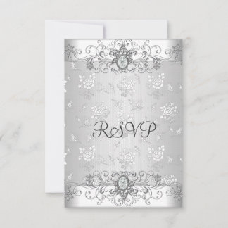 Elegant RSVP Silver White Diamond Lace Card