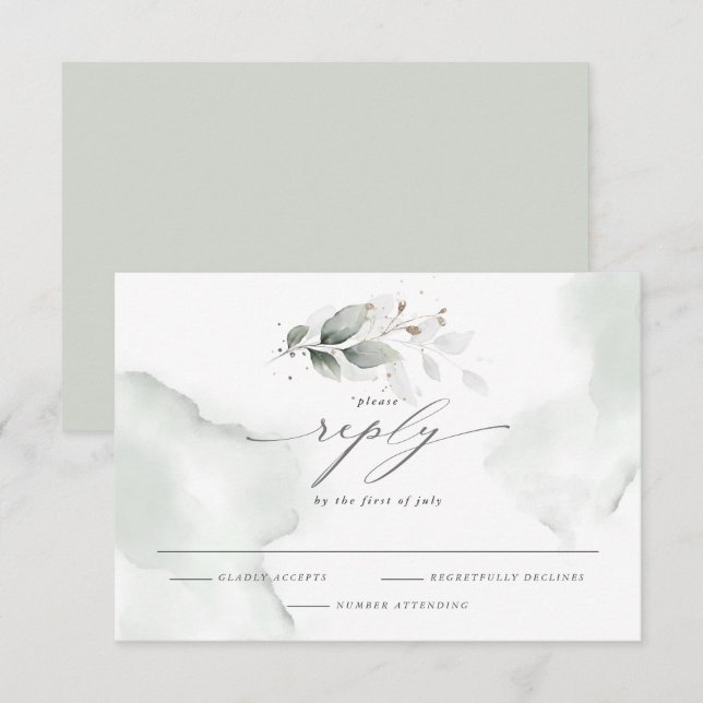 Elegant RSVP Watercolor Foliage Dusty Green  Card (Front/Back)