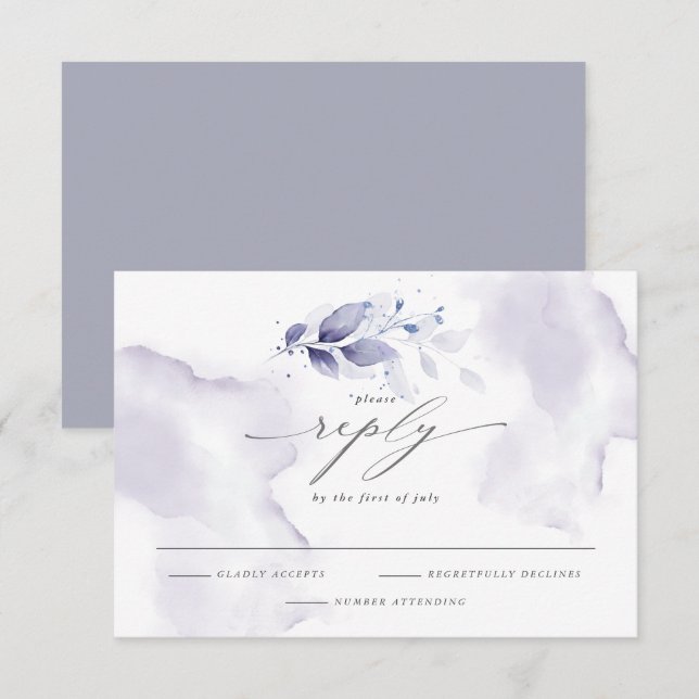 Elegant RSVP Watercolor Foliage Violet Card (Front/Back)