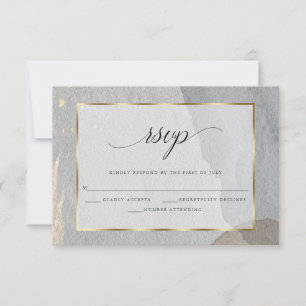 Elegant RSVP Watercolor Gray Granite Stone Card
