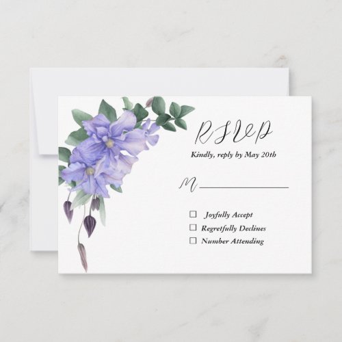 Elegant RSVP wedding card with bouquet of clematis