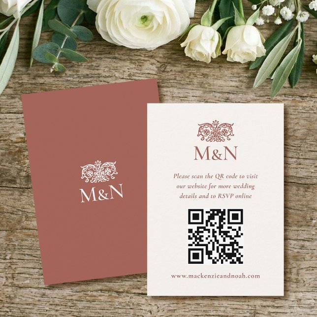 Elegant RSVP Wedding Monogram QR Code Terracotta Enclosure Card (Creator Uploaded)